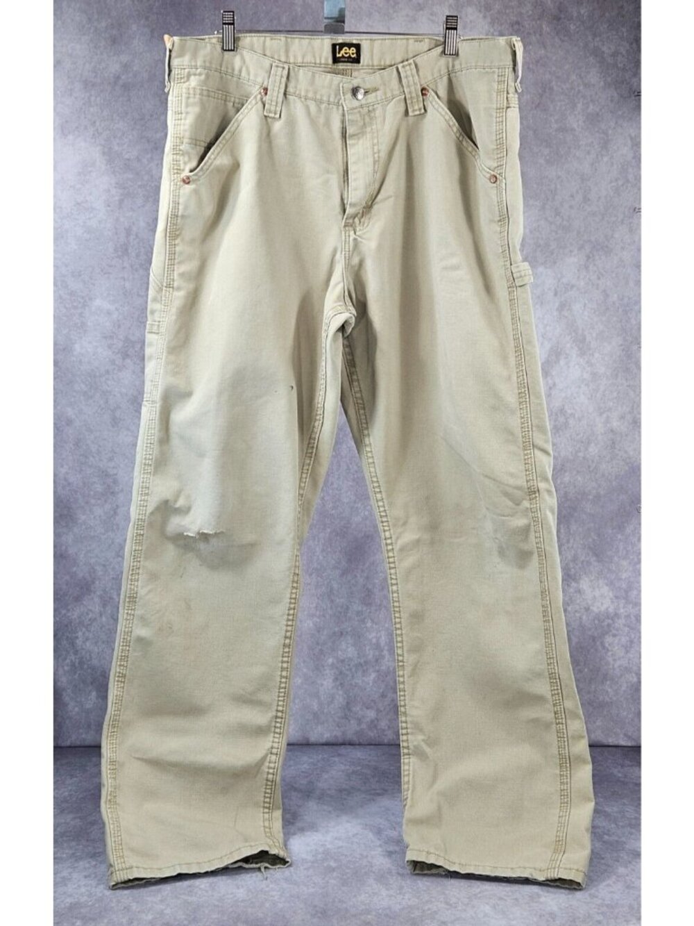 Lee Carpenter Workwear Loose Fit Pants Men's Size 34x32 Beige Khaki